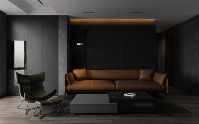 现代暗黑风客餐厅3D模型下载